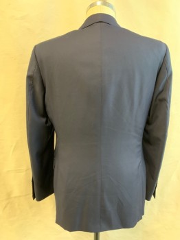 Mens, Suit, Jacket, N/L, Navy Blue, Wool, Solid, 40R, Single Breasted, Collar Attached, Peaked Lapel, Hand Picked Collar/Lapel, 3 Buttons, 4 Pockets