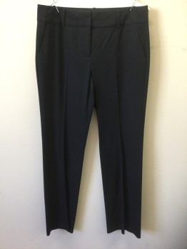 ANN TAYLOR, Navy Blue, Polyester, Rayon, Solid, Mid Rise, Straight Leg, Zip Fly, 4 Pockets, Belt Loops