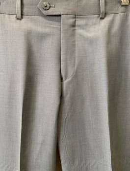 BAR III, Lt Gray, Wool, Polyester, Solid, Flat Front, Button Tab, Zip Fly, 4 Pockets, Belt Loops