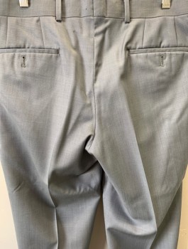 BAR III, Lt Gray, Wool, Polyester, Solid, Flat Front, Button Tab, Zip Fly, 4 Pockets, Belt Loops
