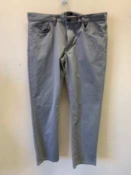 THEORY, Lt Gray, Cotton, Elastane, Solid, Light Gray Cotton Stretch, 5 Pockets, Zip Fly, Belt Loops, Slim Straight