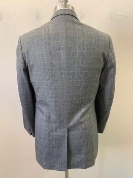 BANANA REPUBLIC, Gray, Black, Lt Blue, Wool, Acetate, Glen Plaid, Notched Lapel, Single Breasted, Button Front, 2 Buttons, 3 Pockets, Single Back Vent