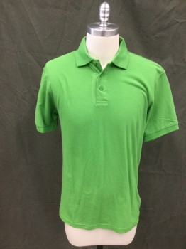B&C SAFRAN, Lime Green, Cotton, Solid, Pique Knit, Short Sleeves, Ribbed Knit Collar Attached/Cuff, 3 Buttons