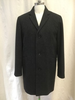 Mens, Coat, Overcoat, TOPMAN, Black, Charcoal Gray, Wool, 40, L, Honeycomb Pattern, Button Front, Collar Attached, Notched Lapel, 2 Pockets, Long Sleeves