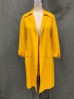 N/L, Orange, Silk, Solid, Long Jacket, Open Front, Collar Attached, 3/4 Sleeve, Rolled Back Cuff with Floral Red/Yellow/Orange Lining 2 Faux Flap Pockets,