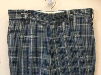 N/L, Dove Gray, Blue, Charcoal Gray, Polyester, Plaid, Knit, Flat Front, Slight Boot Cut, Zip Fly, 4 Pockets, Belt Loops,