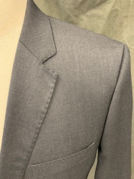 HUGO BOSS, Charcoal Gray, Wool, Heathered, Single Breasted, Collar Attached, Notched Lapel, Hand Picked Collar/Lapel, 2 Buttons,  3 Pockets (interior Label Says 42L, Altered to Be a 40L)