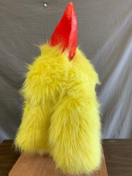 Unisex, Walkabout, MTO, Yellow, Red, Synthetic, Rubber, Solid, Chicken Head, Rubber Face and Comb, Long Yellow Faux Fur Back