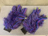 MTO, Aubergine Purple, Black, Violet Purple, Synthetic, Stripes, GLOVES -Faux Stripe Fur, 4 Fingers, Green Painted Foam Nails, Black Ribbed Knit Cuff