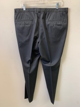 BOSS, Dk Gray, Wool, Solid, Pants, Zip Front, Extended Waistband, 4 Pockets, Flat Front