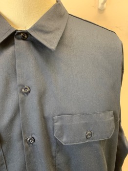 Mens, Fire/Police Shirt, DICKIES, Navy Blue, Poly/Cotton, Solid, 4XT, Long Sleeves, Button Front, 7 Buttons, 2 Patch Pockets
