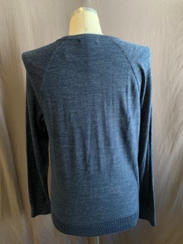 Mens, Pullover Sweater, BANANA REPUBLIC, Dk Blue, Cotton, Solid, Heathered, L, CN,