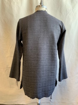 Mens, Historical Fiction Tunic, MTO, Charcoal Gray, Cotton, Basket Weave, Ch 46, Peasant, V Slit Neck, Raw Edges, Long Sleeves, Raw Hems, Side Seam Slits, Multiples