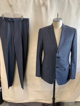 Mens, Suit, Jacket, ZEGNA, Gray, Wool, Rayon, Solid, 38R, Single Breasted, Notched Lapel, Welt Pocket, 2 Pockets, 2 Vents At Back