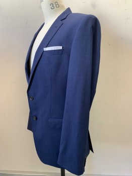 Mens, Suit, Jacket, HUGO BOSS, Navy Blue, Blue, Wool, 2 Color Weave, 42L, 2 Buttons, Single Breasted, Notched Lapel, 3 Pockets, Stitched Pocket Square