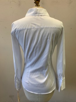 ZARA, White, Cotton, Polyamide, Solid, Long Sleeves, Button Front, Collar Attached, French Cuffs,