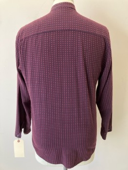 N/L, Maroon Red, Mauve Pink, Cotton, Dots, Repeating X's Pattern, Gauze, L/S, Button Front, Band Collar, 1 Patch Pocket