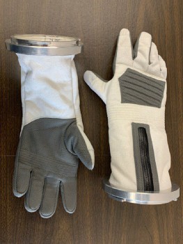 N/L, White, Gray, Black, Dk Blue, Polyester, Metallic/Metal, Color Blocking, Detachable Gloves, Metal Link