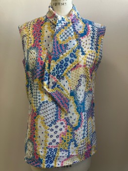 Womens, Shirt, N/L, B: 38, Blue/ Multi-color, Floral, Neck Tie, Sleeveless, Quarter Zip