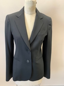 Womens, Blazer, THEORY, Black, Wool, Lycra, Solid, 6, Notched Lapel, 2 Btn SB. Fitted, 3 Welt Pckts, Back Vent