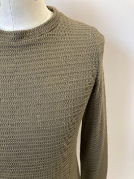 NO LABEL, Olive Green, Acrylic, Solid, Knit, L/S, Crew Neck, Made To Order, Multiples