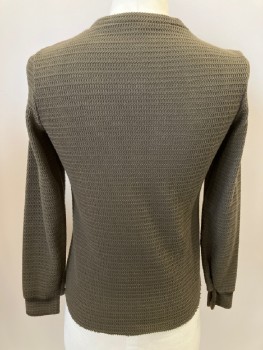 NO LABEL, Olive Green, Acrylic, Solid, Knit, L/S, Crew Neck, Made To Order, Multiples