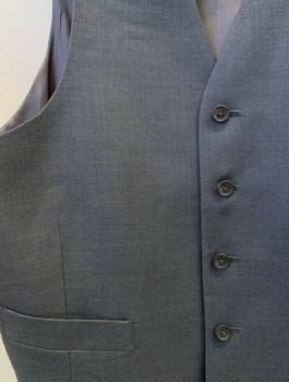 Mens, Suit, Vest, LAUREN, Gray, Wool, Solid, 38, 5 Button, 2 Pocket