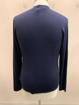 Mens, Cardigan Sweater, RALPH LAUREN, Navy Blue, Wool, L, V-N, Single Breasted, Button Front, L/S