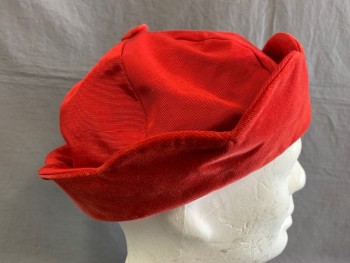 Mens, Historical Fiction Hat , MTO, Red, Cotton, 23", Velveteen Scallop Edge, 6 Faille Pieces Finish at the Top with a Button