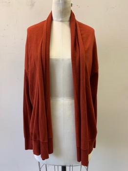 Womens, Cardigan Sweater, Cos, Red-Orange, Wool, Solid, S, L/S, Open Front, 3 Side Buttons,