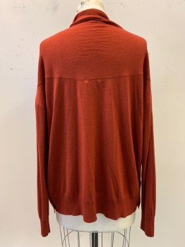 Womens, Sweater, Cos, Red-Orange, Wool, Solid, S, L/S, Open Front, 3 Side Buttons,