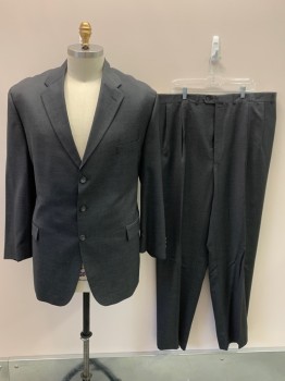 LAUREN , Charcoal Gray, Wool, Cashmere, Solid, Notched Lapel, 3 Button Single Breasted, 3 Pockets, 3 Inner Pockets, Back Vent