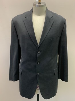 LAUREN , Charcoal Gray, Wool, Cashmere, Solid, Notched Lapel, 3 Button Single Breasted, 3 Pockets, 3 Inner Pockets, Back Vent