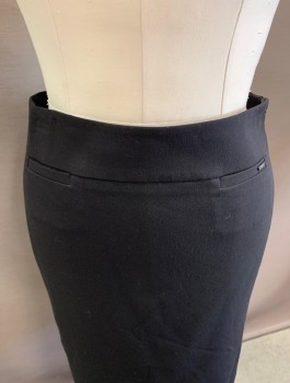 Womens, Skirt, Knee Length, TAHARI, Black, Rayon, Polyester, Solid, 8, Yoke Front, 2 Welt Packets with Silver Tahari Hardware on CF Pocket. Bk Zipper with Double Vent at CB Hem.