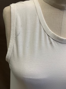 Womens, Top, HELMUT LANG, White, Cotton, Polyurethane, S, Pullover, Scoop Neck, Sleeveless, Feather Trim On Left Arm Hole, *Small Black Stains