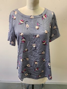Womens, Top, BANANA REPUBLIC, Gray, Polyester, Floral, XS, Pullover, S/S