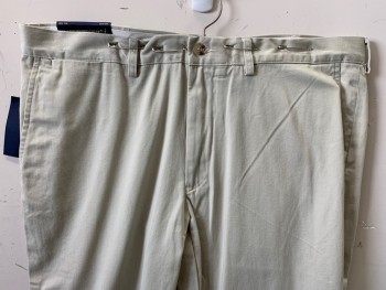 Mens, Casual Pants, Polo, Lt Beige, Cotton, Solid, 38/32, F.F, Side Pockets, Slim Fit, Zip Front, Belt Loops