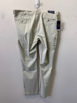 Mens, Casual Pants, Polo, Lt Beige, Cotton, Solid, 38/32, F.F, Side Pockets, Slim Fit, Zip Front, Belt Loops