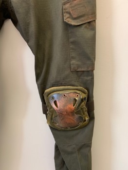 LA POLICE GEAR , Brown, Cotton, Polyester, Stripes - Micro, Side Pockets , Cargo Pockets , Back Flip Pockets, Knee Protector Attached  W/brown Elastic Straps  Dirty Bronze  Aged  Draw String Hem