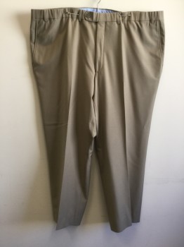 Mens, Slacks, RIVIERA, Lt Brown, Wool, Polyester, Solid, 30, 46, Flat Front, Zip Fly, Button Tab, 4 Pockets,