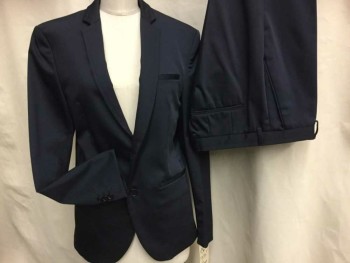 Mens, Suit, Pants, ZARA MAN, Navy Blue, Polyester, Solid, 33, 34, Flat Front, 4 Pockets,