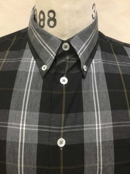 PAUL SMITH, Gray, Lt Gray, Black, White, Taupe, Poly/Cotton, Plaid, Heather Gray, Black, Light Gray, Taupe, White Plaid, Collar Attached, Button Down, Button Front, 1 Pocket, Long Sleeves, See Photo Attached,