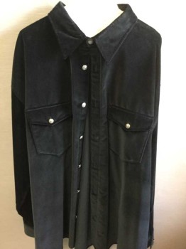 N/L, Black, Cotton, Solid, Velvet/Velveteen, Long Sleeves, Button Front, Collar Attached, 2 Pockets with Flaps, Silver Metal Buttons,