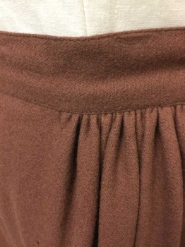 N/L, Brown, Wool, Solid, Gathered At 1.5" Waistband, Button Closures At Waist, Floor Length Hem, Made To Order,
