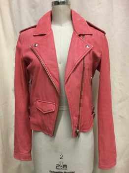 Womens, Leather Jacket, IRO, Coral Pink, Leather, Solid, 36, Coral Pink, Biker Style
