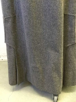 Mto, Gray, Wool, Heathered, Day Skirt. Heathered Gray Wool. Novelty Shaping at Hemline. Some Wear at Front Skirt Lower and Repaired Area,