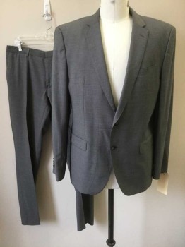 Mens, Suit, Jacket, HUGO BOSS, Lt Gray, Wool, Stripes - Pin, 44R, Single Breasted, Collar Attached, Notched Lapel, 2 Buttons,  3 Pockets, Hand Picked Collar/Lapel