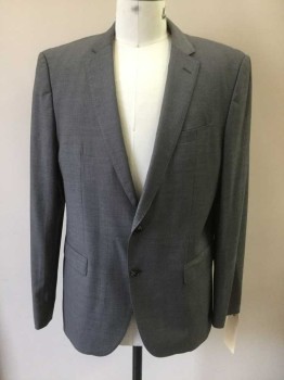 Mens, Suit, Jacket, HUGO BOSS, Lt Gray, Wool, Stripes - Pin, 44R, Single Breasted, Collar Attached, Notched Lapel, 2 Buttons,  3 Pockets, Hand Picked Collar/Lapel