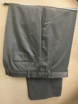 J ABBOUD, Gray, Wool, Polyester, Flat Front, Button Tab,