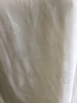 MAJE, White, Silk, Paisley/Swirls, Solid, Jacquard, Round Neck, Cut-out Shoulders with Ruffle, Pleated at Cuff, Keyhole CB Neck